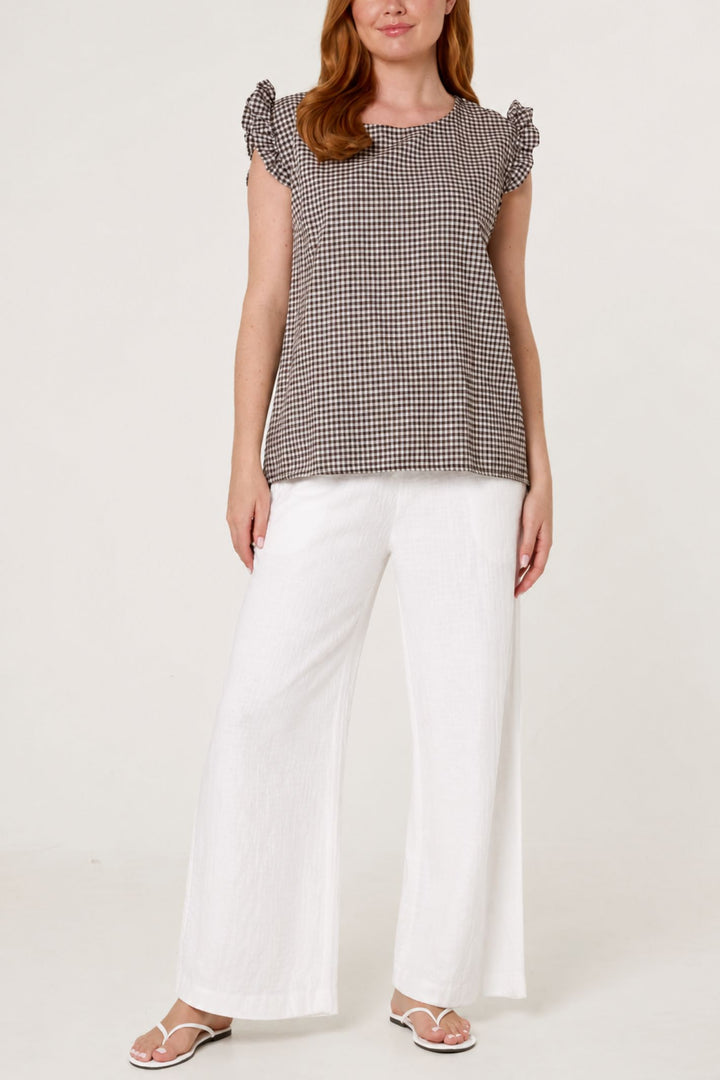 Chocolate Gingham Button Back Top