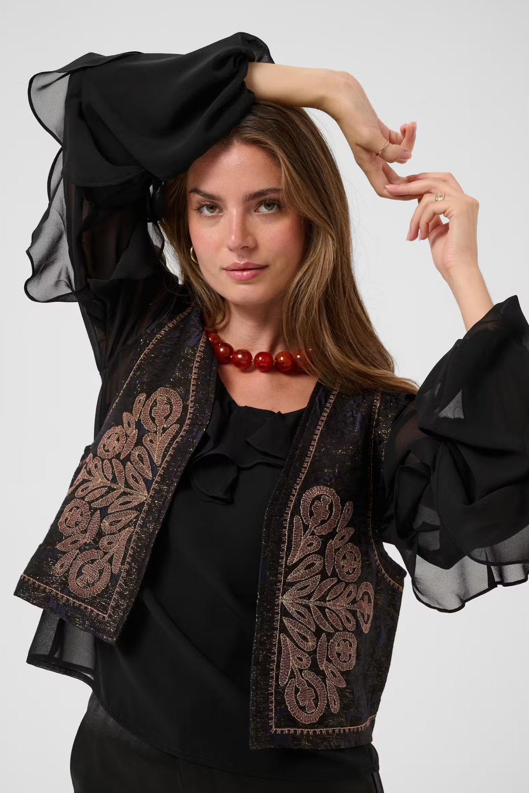 Cream CRGitta Boho Embroidered Waistcoat – Black