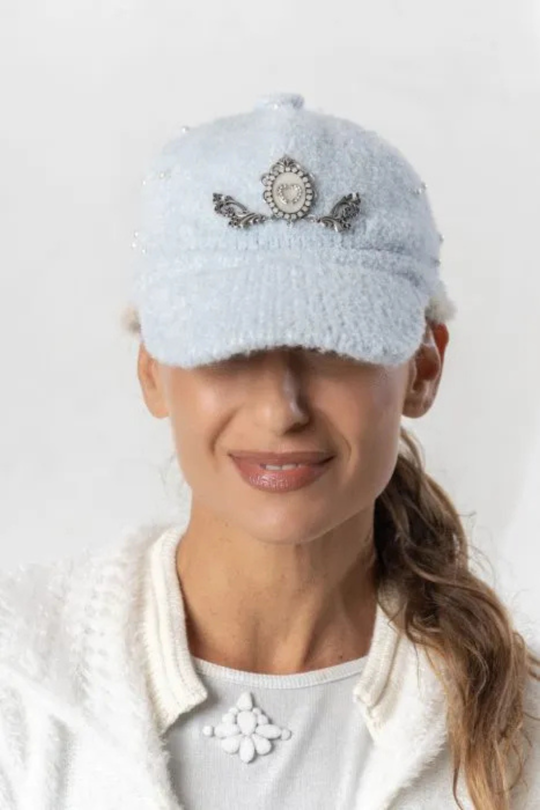 Elisa Cavaletti Powder Blue Embellished Cap ELW260401902 16083