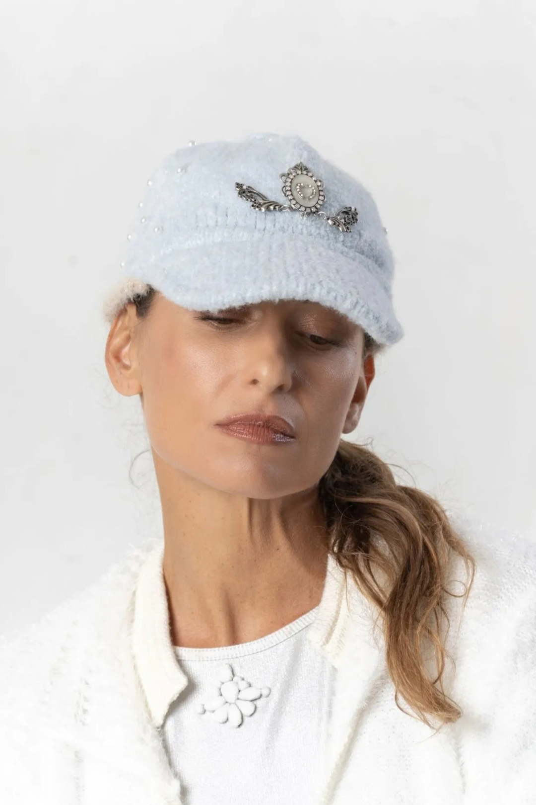 Elisa Cavaletti Powder Blue Embellished Cap ELW260401902 16083