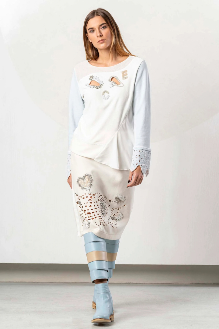 Elisa Cavaletti Cream &amp; Blue Cut Out Top ELW265511809
