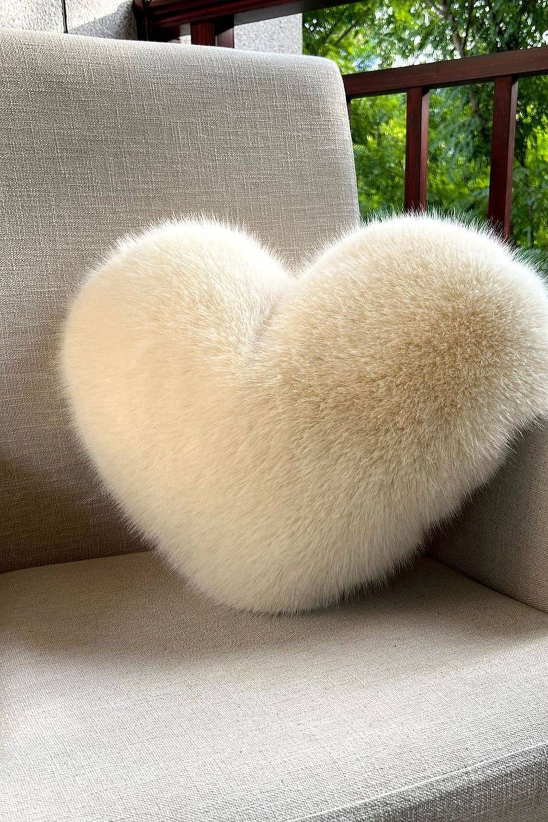 Cream Soft Faux Fox Fur Heart Pillow