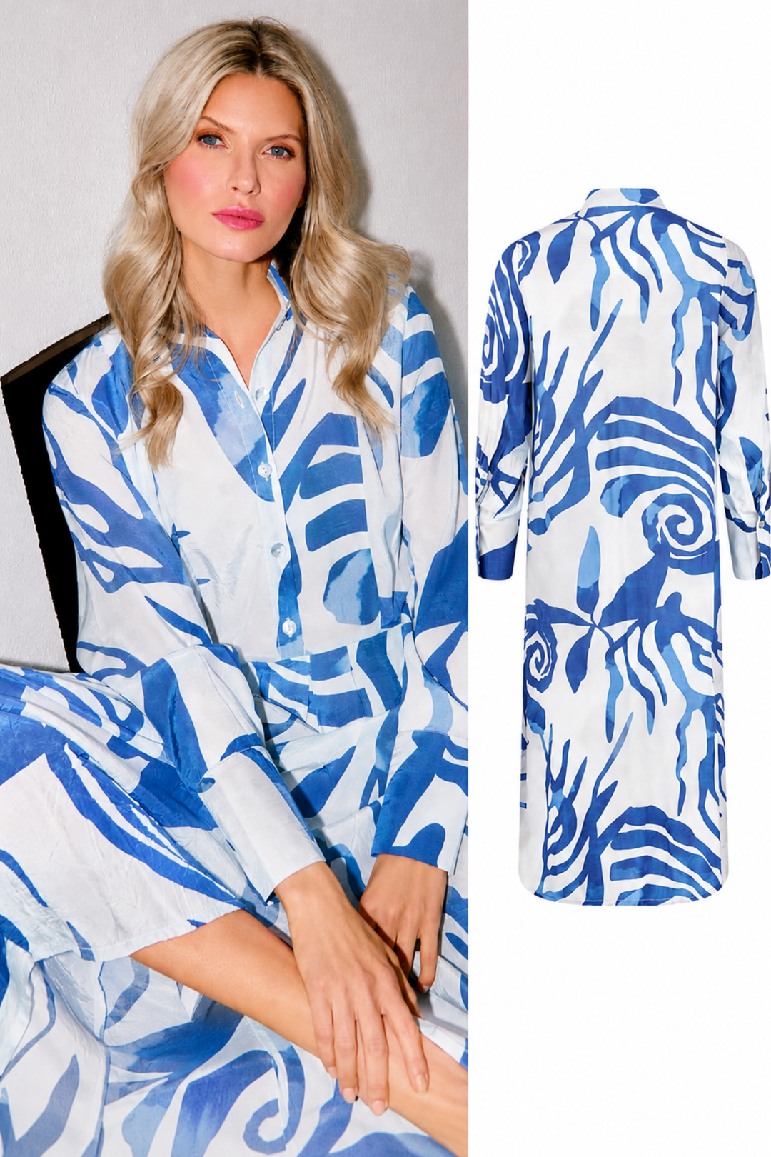 Noen 88621 62 Sea Blue Abstract Leaf Print Dress