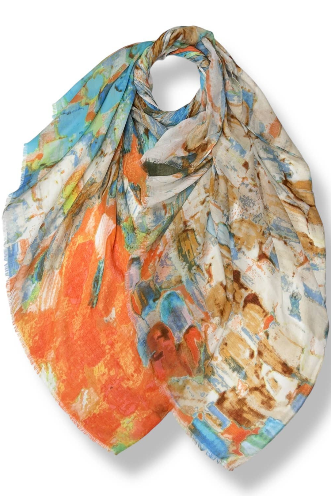 Orange &amp; Blue Tone Bright Painting Print Scarf