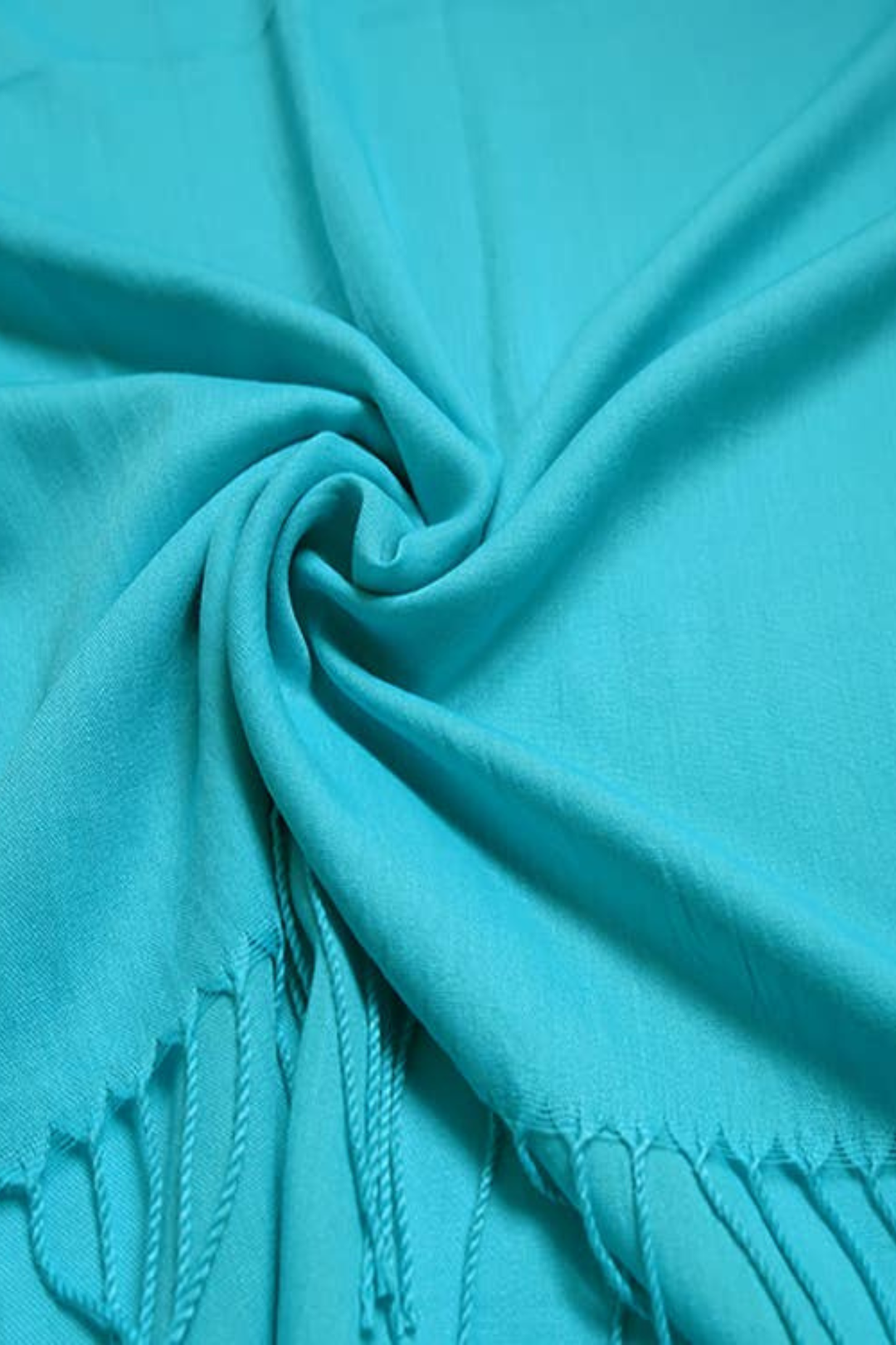 Plain Cyan Blue Cotton Pashmina Tasselled Scarf