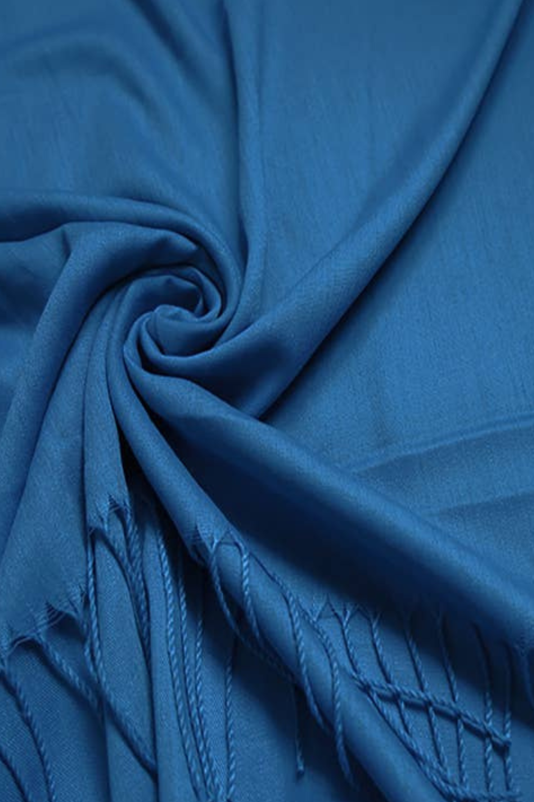Plain Yale Blue Cotton Pashmina Tasselled Scarf