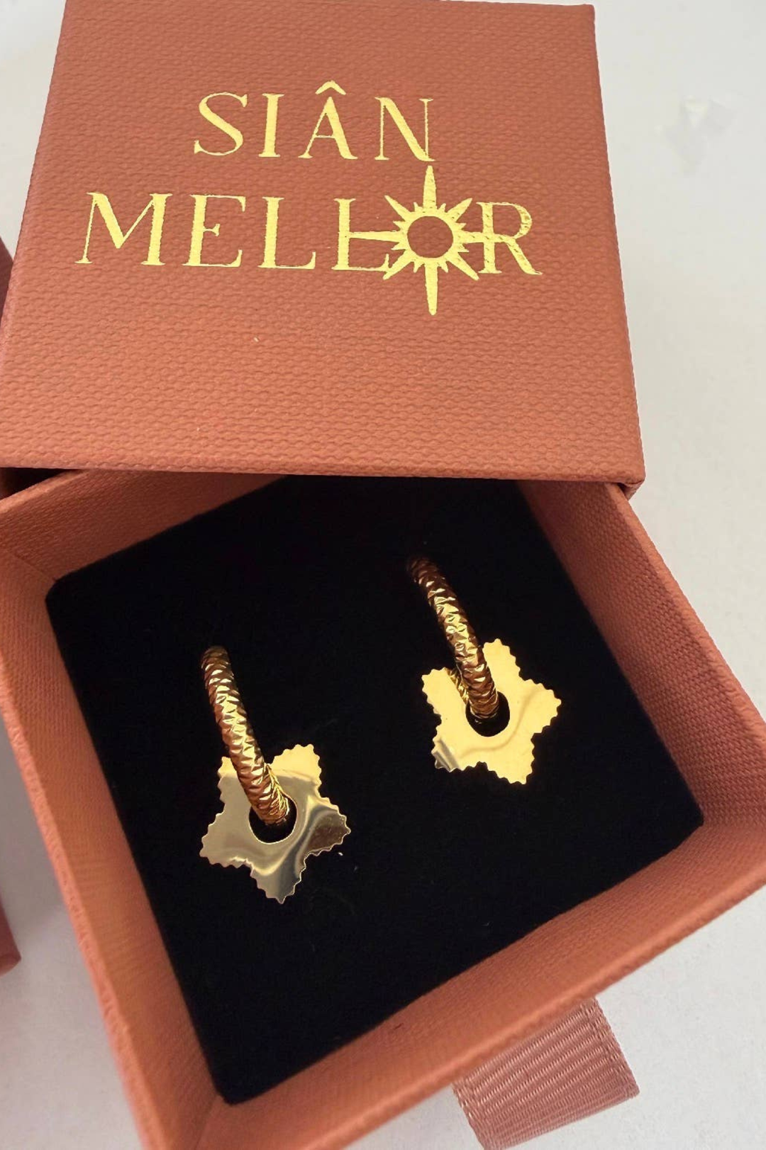 Textured Star 18k Gold Plated Hoop Earrings