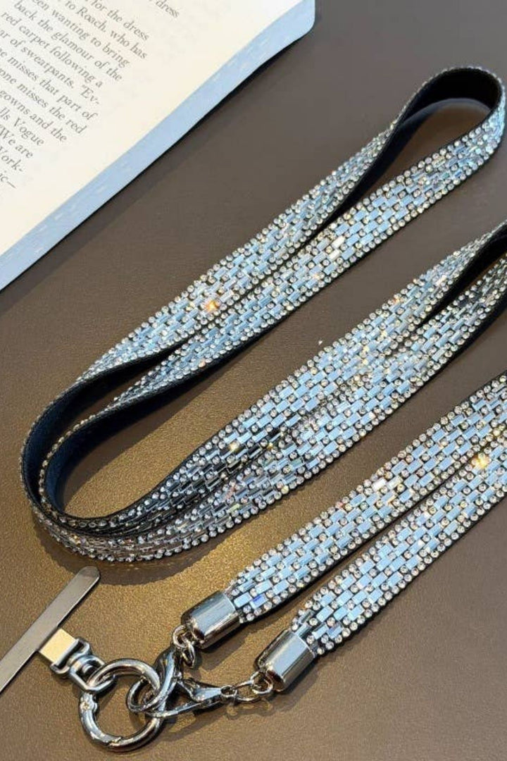Silver Crystal Rhinestone Phone Lanyard Strap Chain