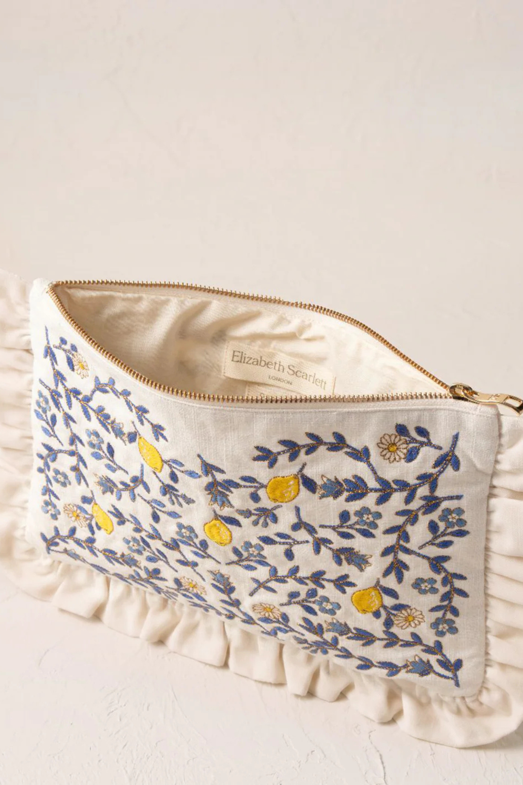 Elizabeth Scarlett Cream Lemon Garden Frill Canvas Pouch