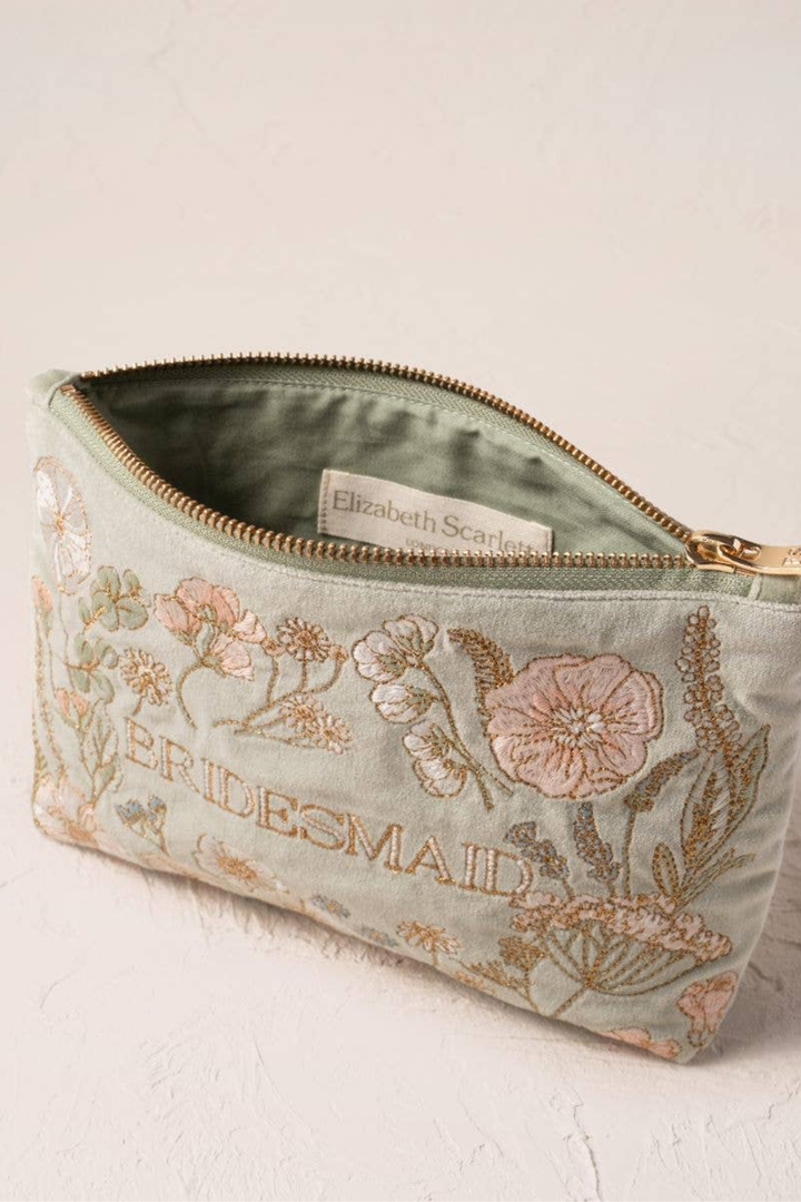 Elizabeth Scarlett Sage Pressed Flowers Bridesmaid Mini Pouch