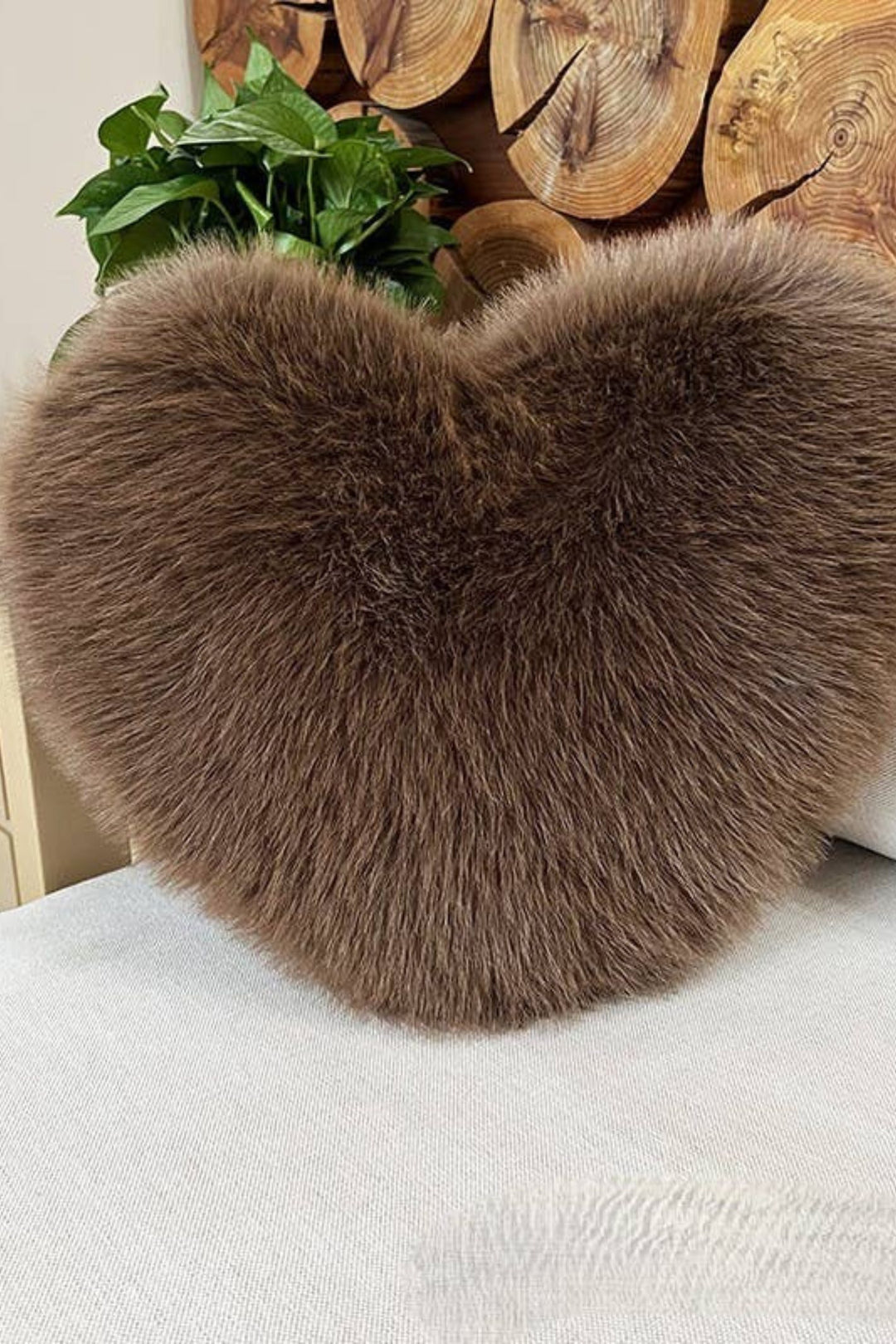 Chocolate Soft Faux Fox Fur Heart Pillow