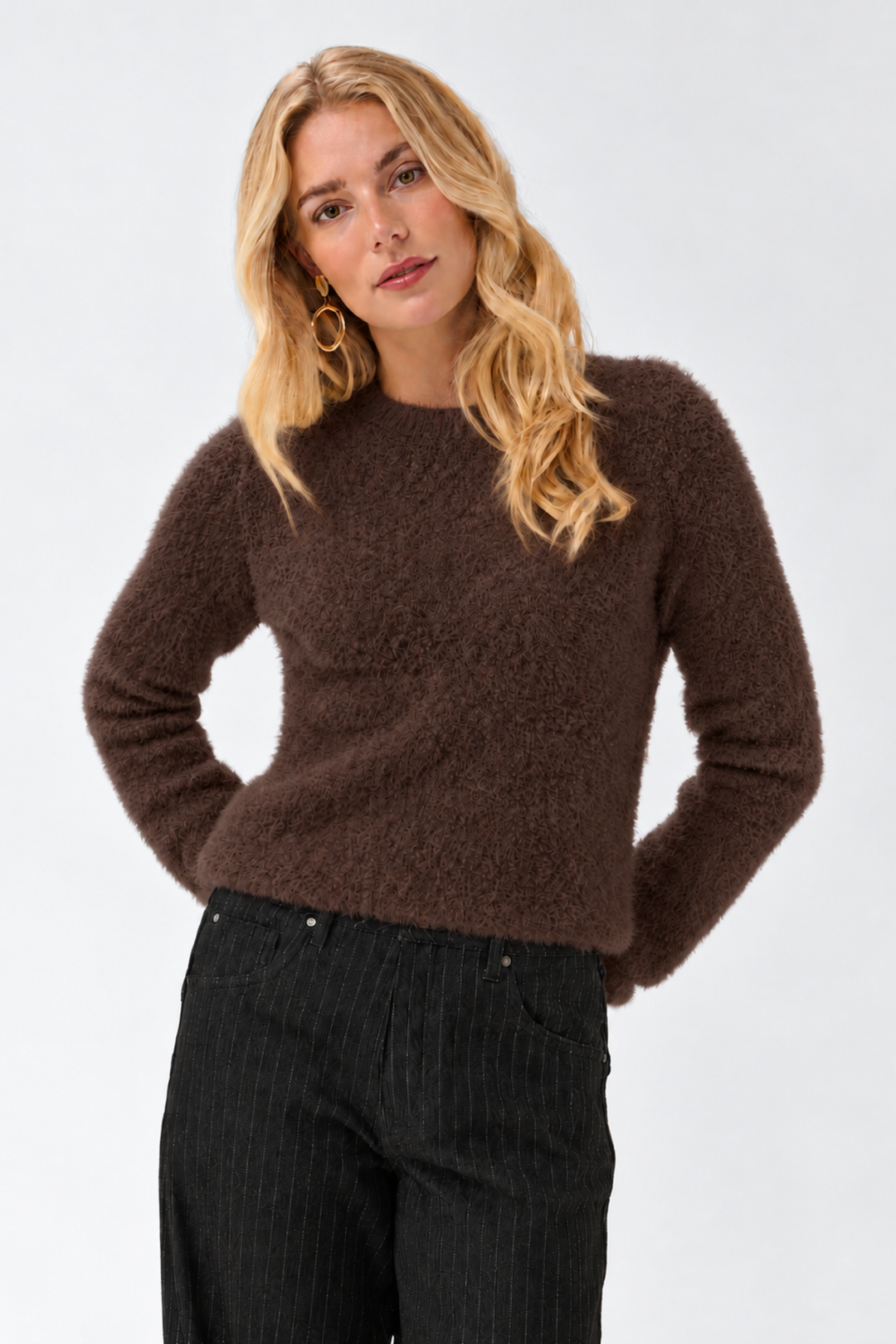 Cream Clothing CRInaya Java Brown Fluffy Knit Jumper