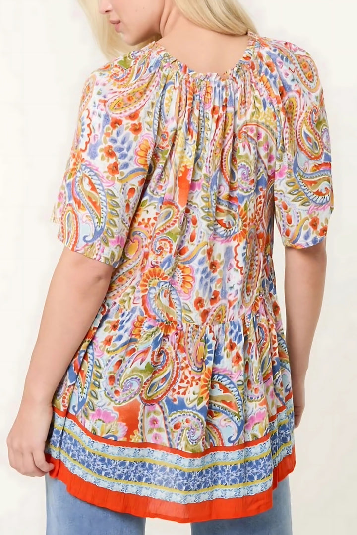Vibrant Paisley Print Smock Top