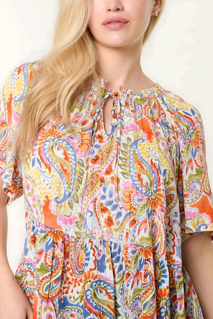 Vibrant Paisley Print Smock Top