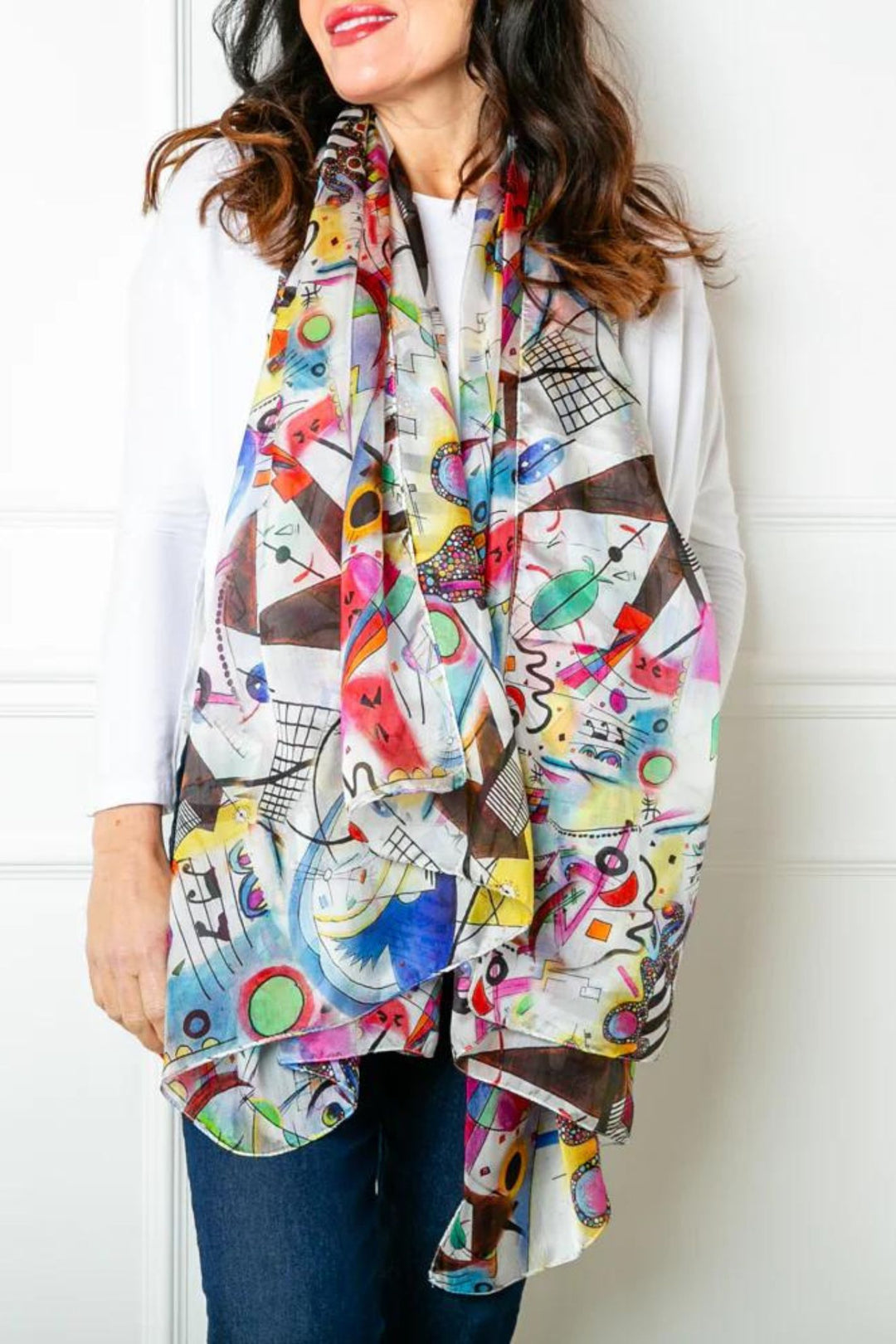 Vibrant Picasso Style 1520 Pure Silk Scarf