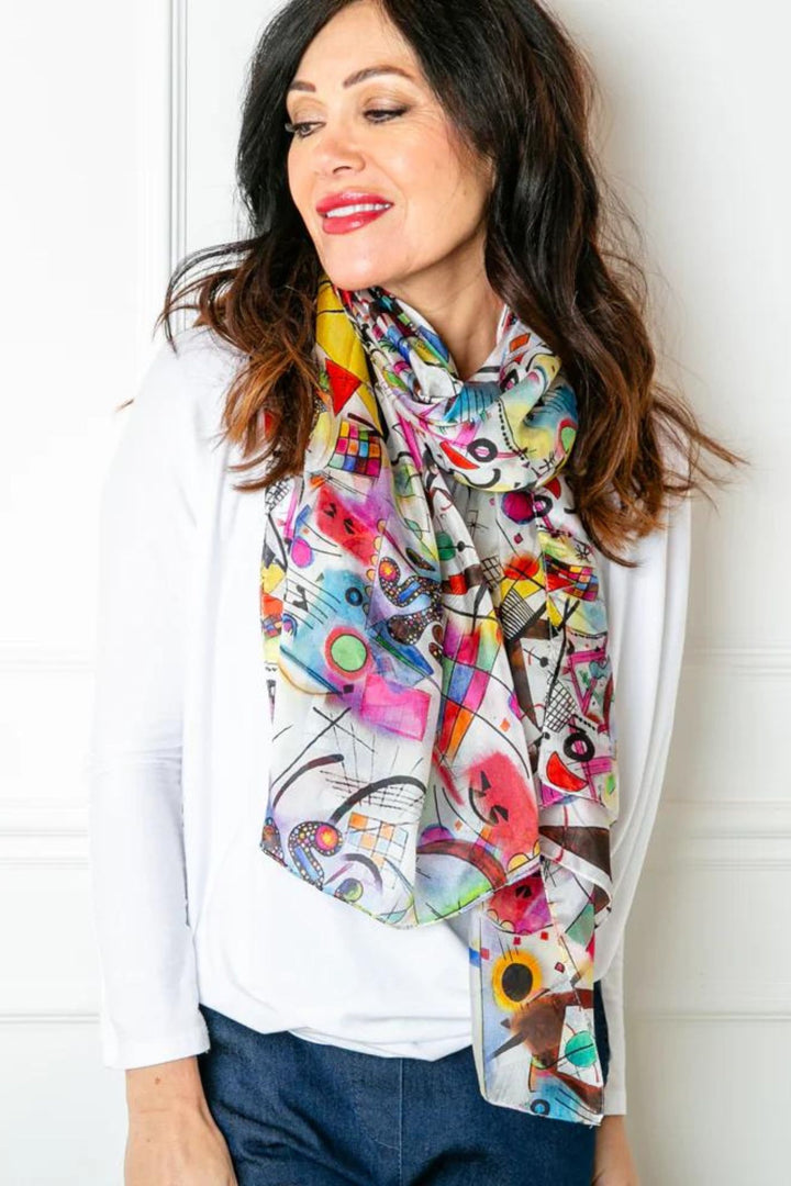 Vibrant Picasso Style 1520 Pure Silk Scarf