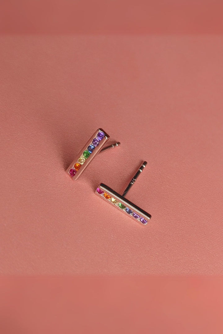 Vurchoo 1061 Silver Cubic Rainbow Stud Earrings