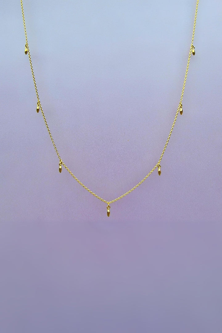 Vurchoo P1008 18K Gold Rice Grain Charm Necklace