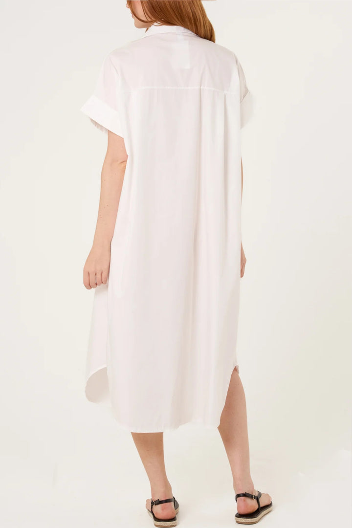 White Gold Starfish Button Midi Shirt Dress