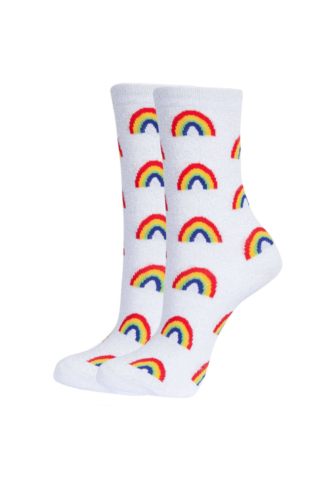 White Rainbow Glitter Cotton Ankle Socks