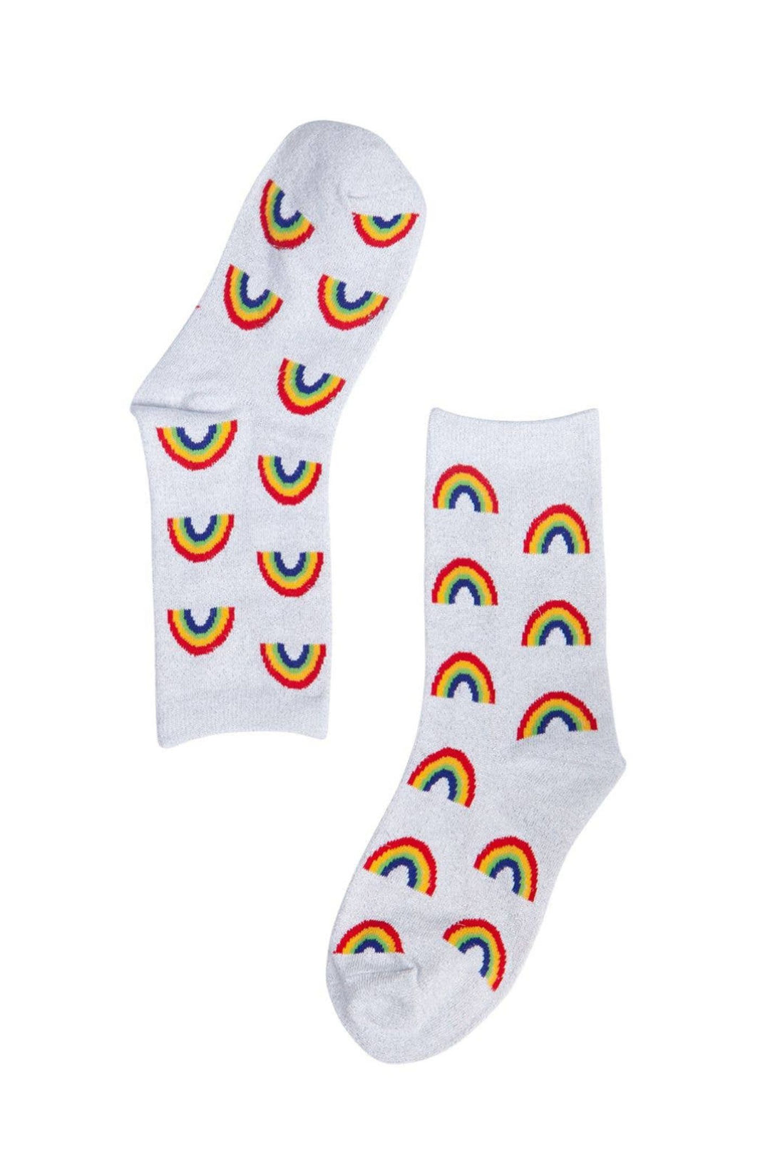 White Rainbow Glitter Cotton Ankle Socks
