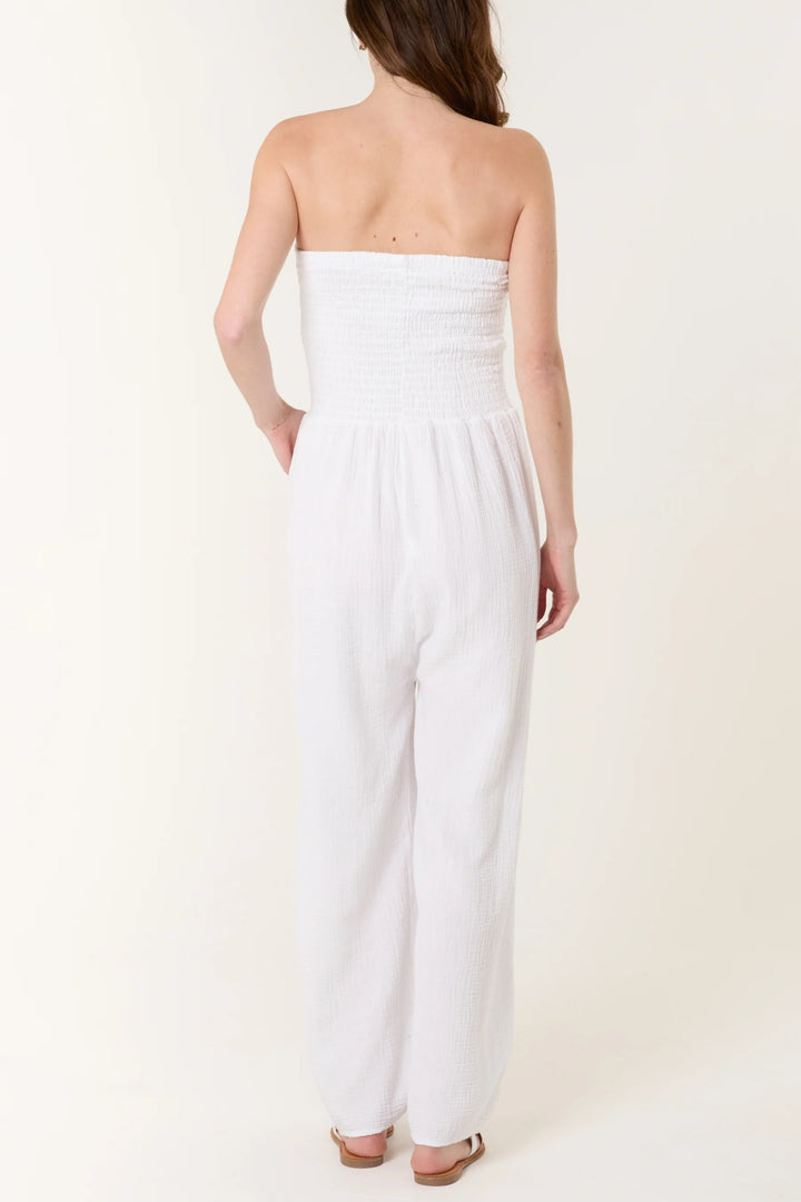 White Shirred Bandeau Wide Leg Jumpsuit