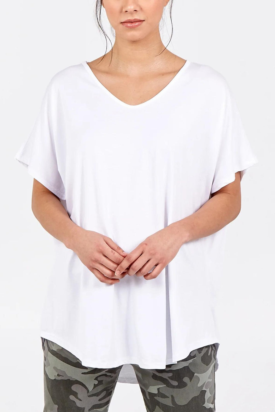 White V-Neck Oversized T-Shirt