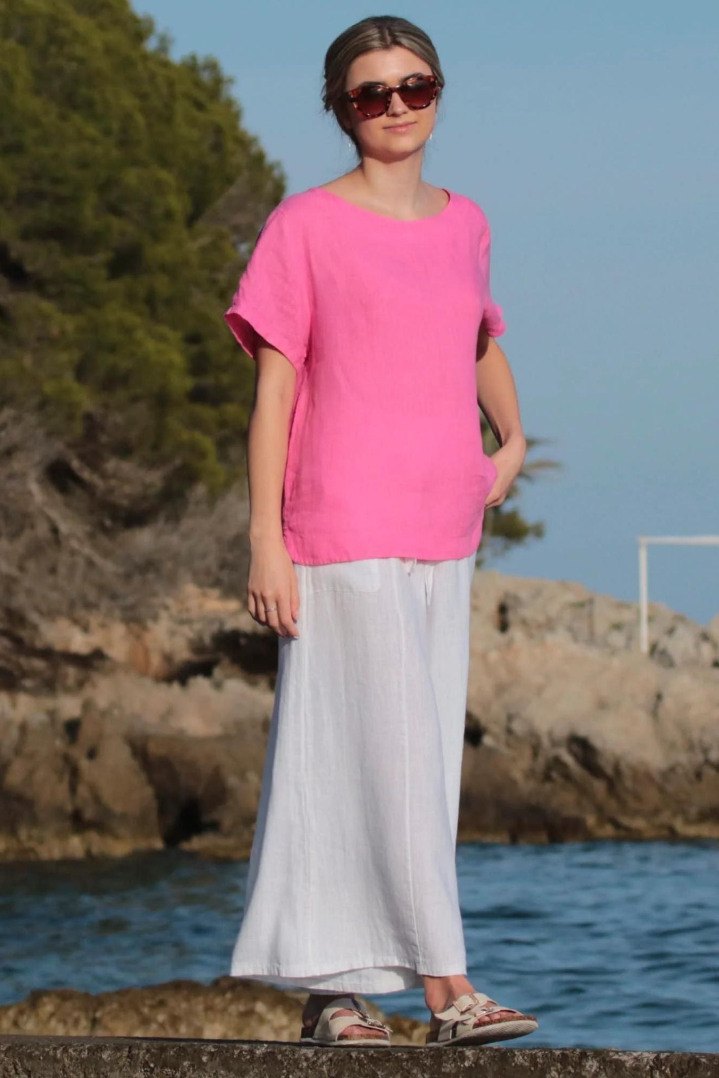 Pull on sales linen trousers