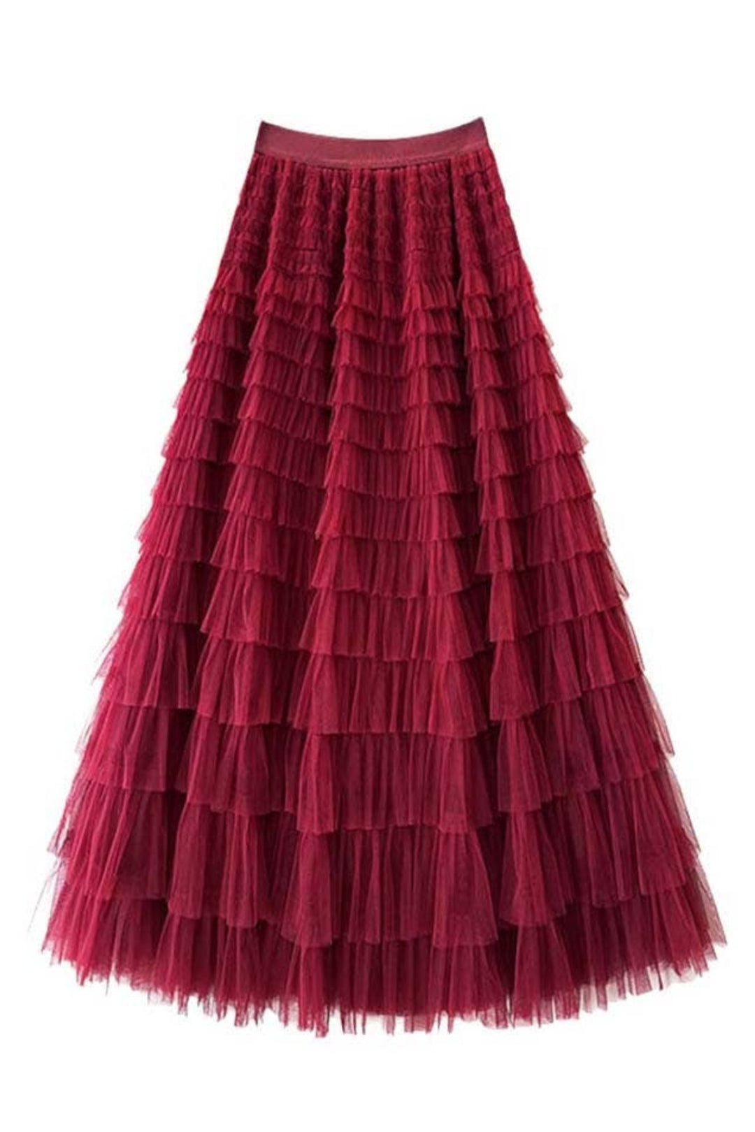 Wine Full Length Tiered Frill Layer Skirt