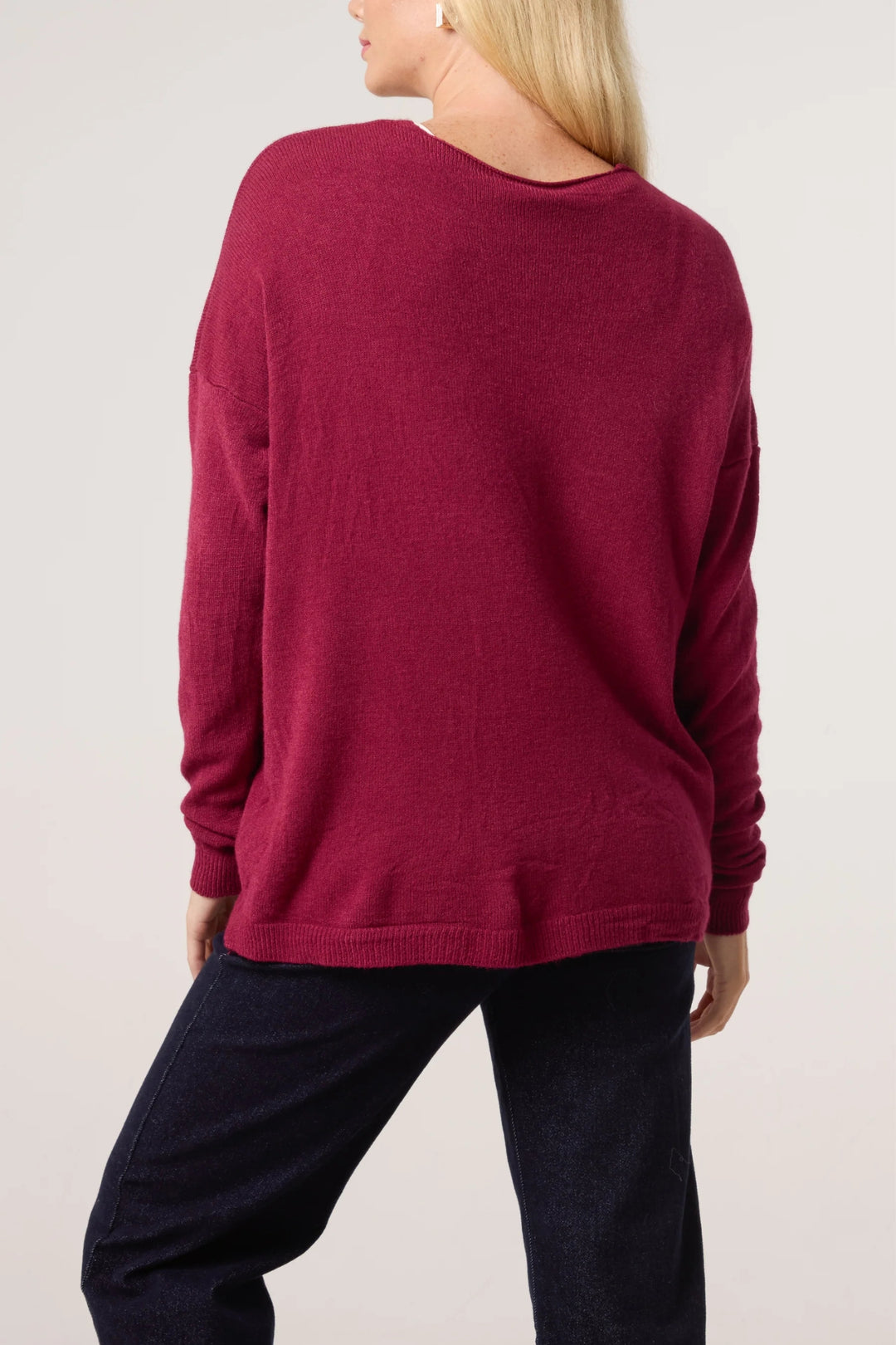 Wine Relaxed Fit Button Closure Cardigan