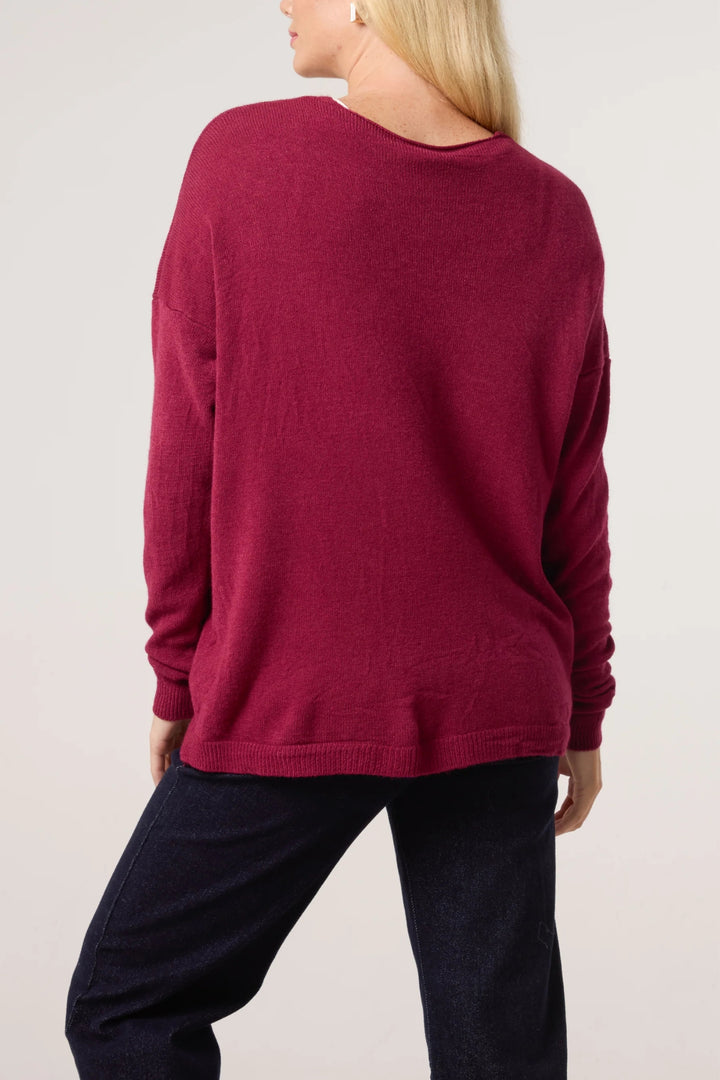 Wine Relaxed Fit Button Closure Cardigan