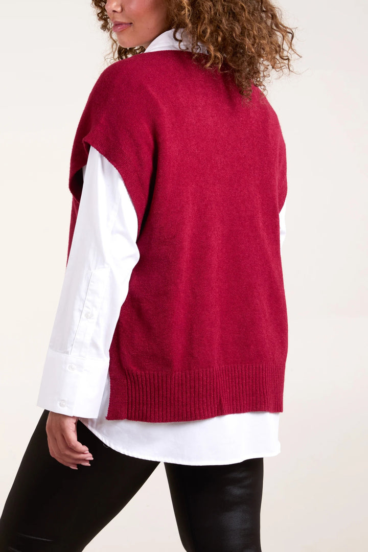 Wine V-Neck Super Soft Over Jumper