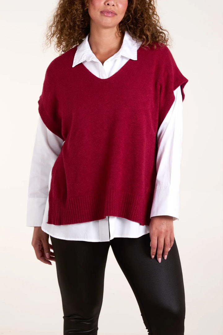 Wine V-Neck Super Soft Over Jumper