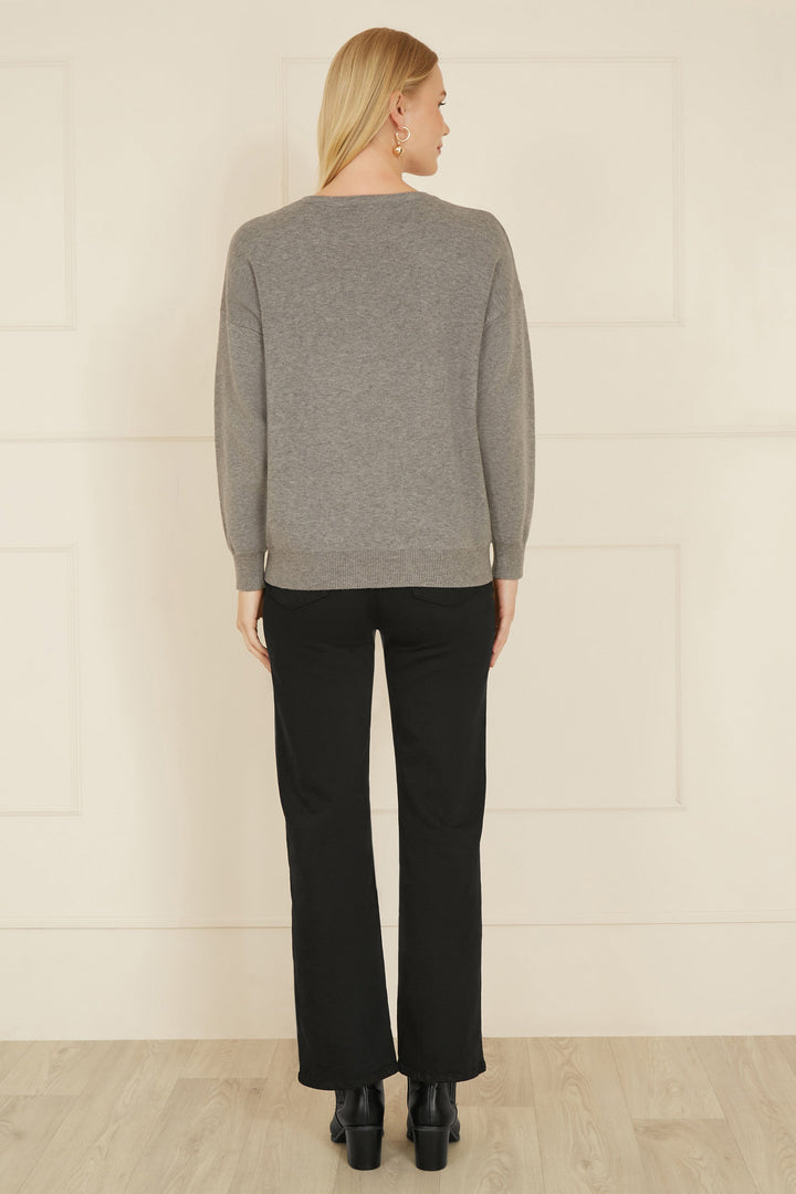 Yumi Grey Christmas Festive Penguin Knitted Jumper