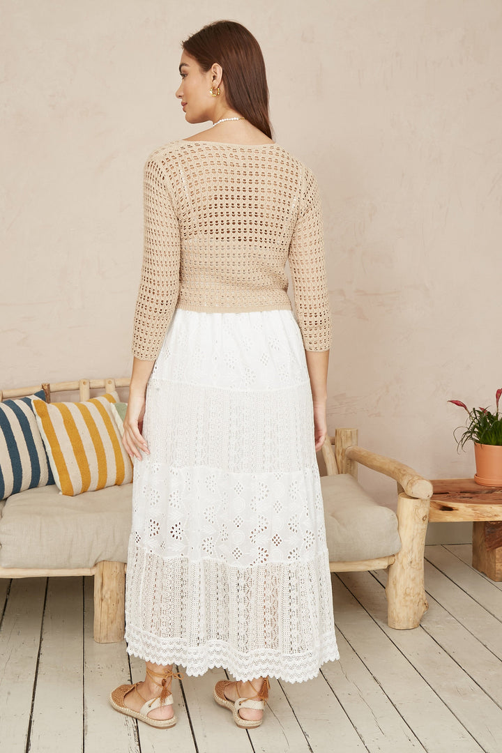 Yumi Beige Cotton Crochet Knitted Top