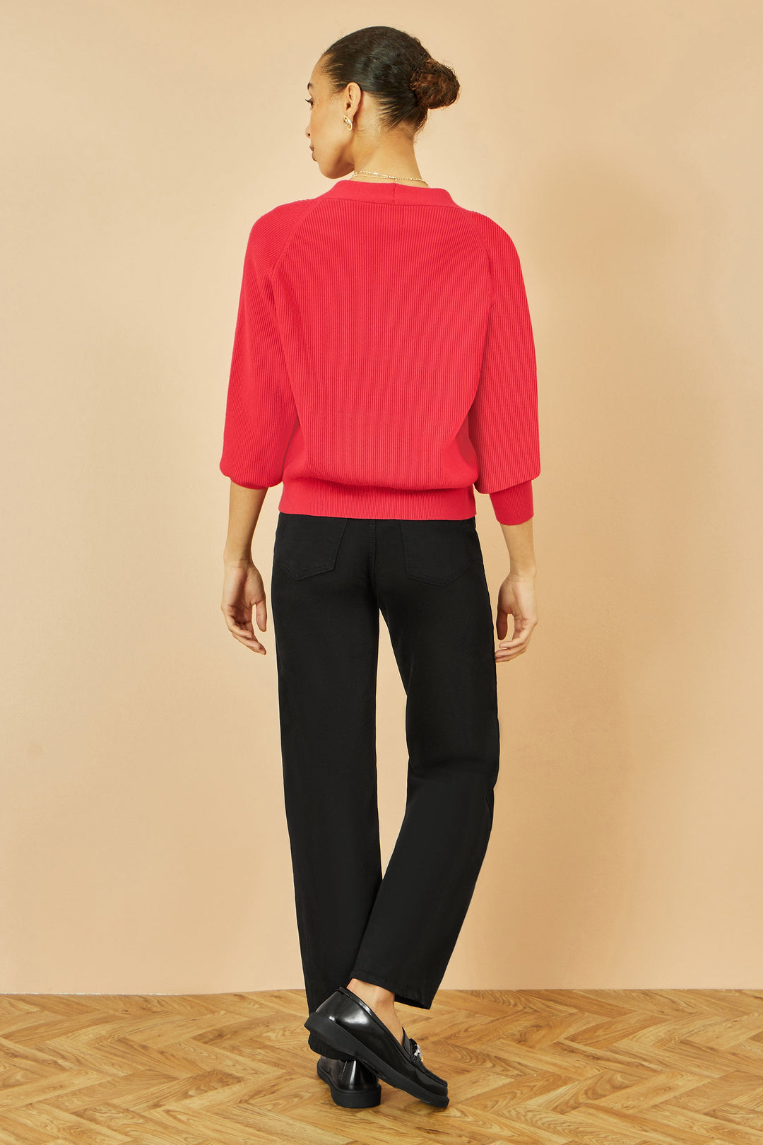 Yumi Red Relaxed Fit Cardigan With Stitch Detail