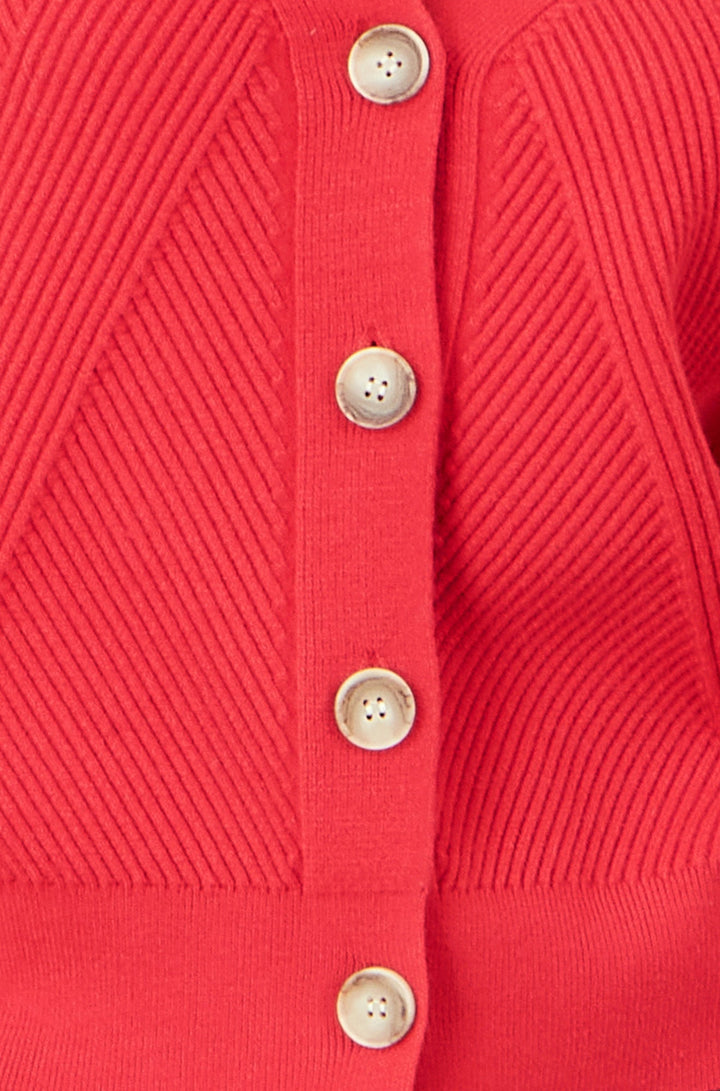 Yumi Red Relaxed Fit Cardigan With Stitch Detail