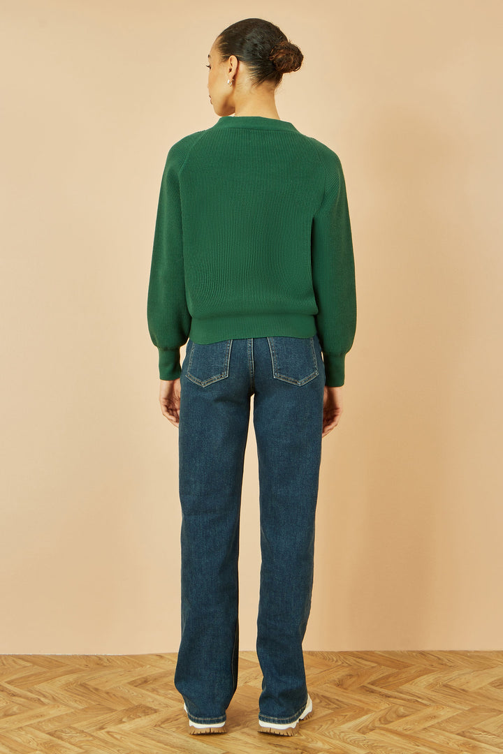 Yumi Green Relaxed Fit Cardigan With Stitch Detail