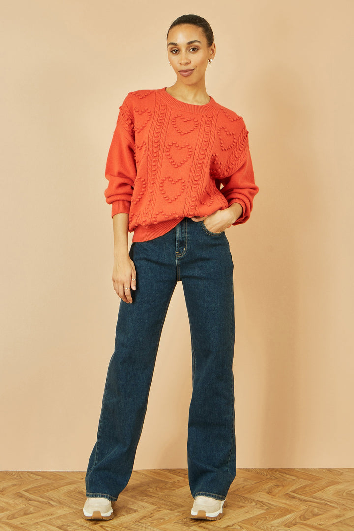 Yumi Orange Heart Knit Relaxed Jumper