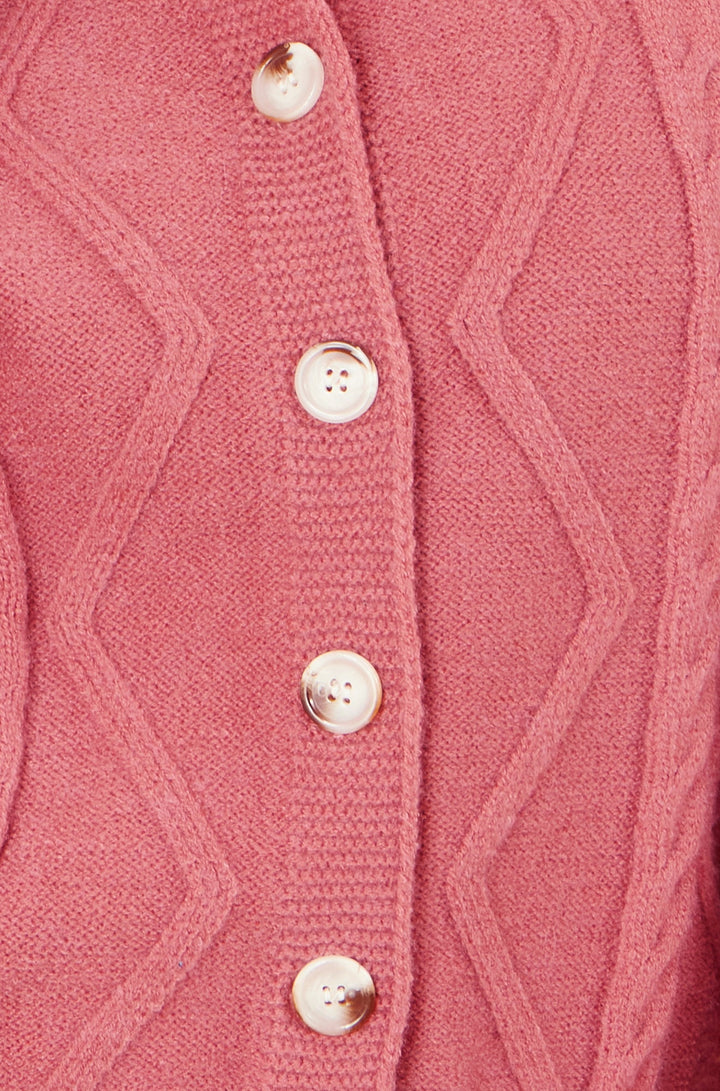 Yumi Pink Relaxed Fit Cable Cardigan