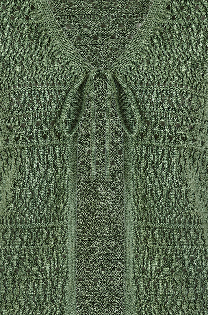 Yumi Green Crochet Tie Front Cardigan