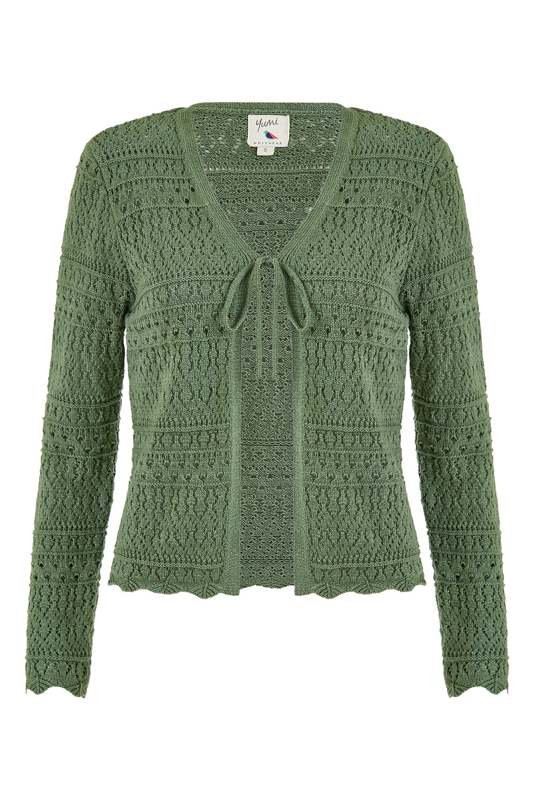 Yumi Green Crochet Tie Front Cardigan