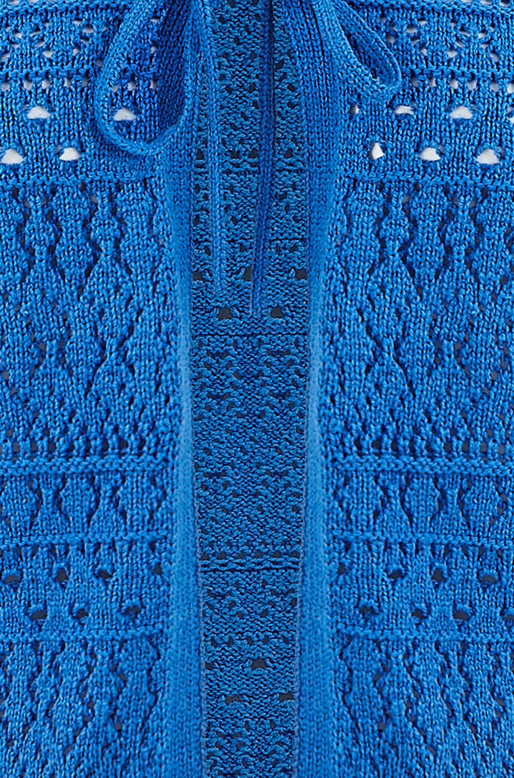 Yumi Blue Crochet Tie Front Cardigan