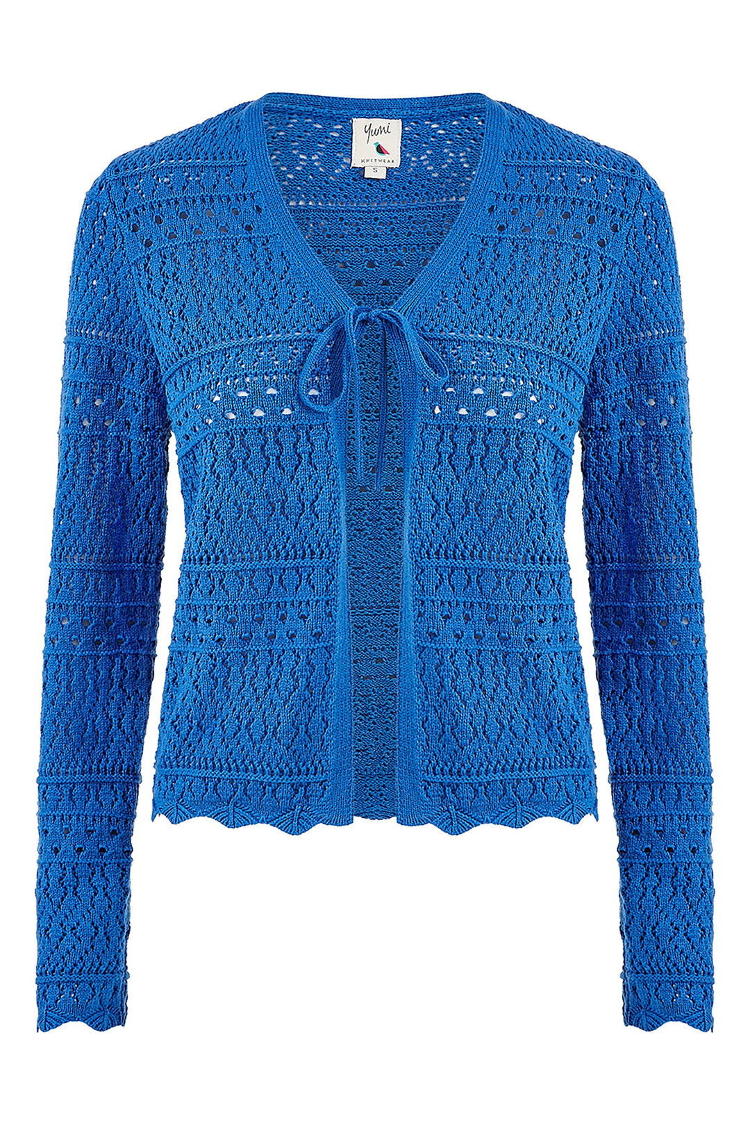Yumi Blue Crochet Tie Front Cardigan