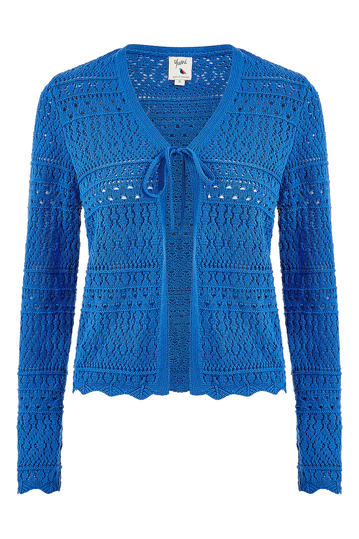 Yumi Blue Crochet Tie Front Cardigan