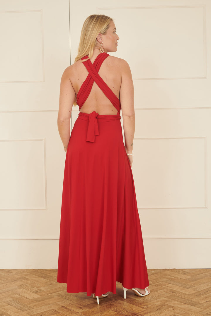 Yumi Red Jersey Stretch Multiway Midi Dress
