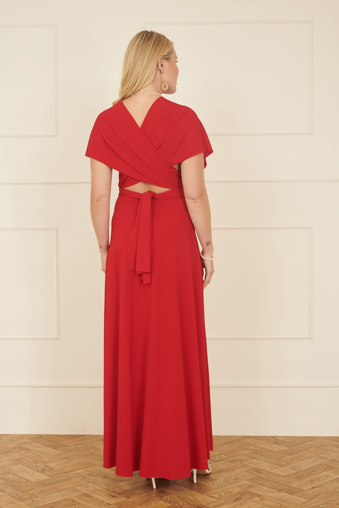 Yumi Red Jersey Stretch Multiway Midi Dress