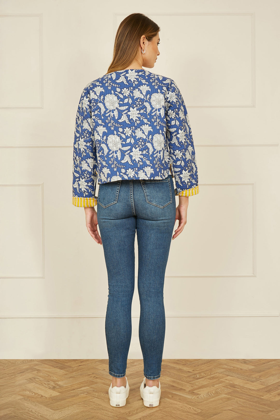 Yumi Blue Floral Reversible Cotton Quilted Jacket