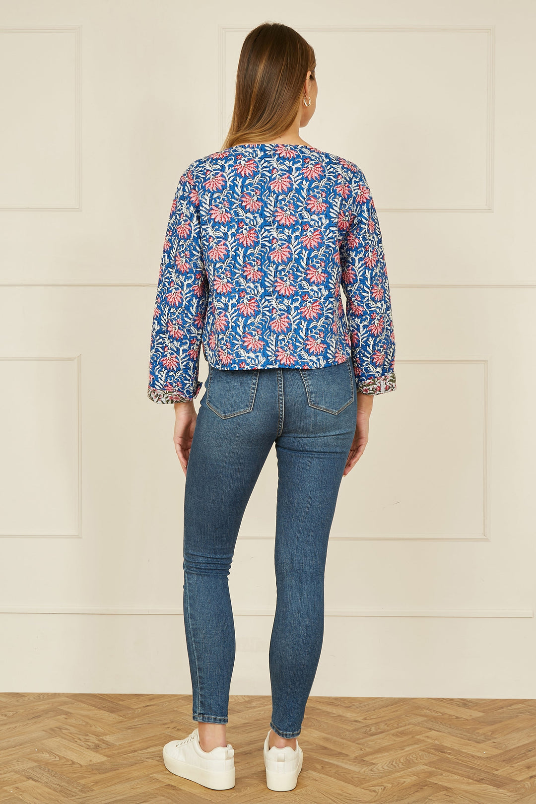 Yumi Blue Floral Reversible Cotton Quilted Jacket