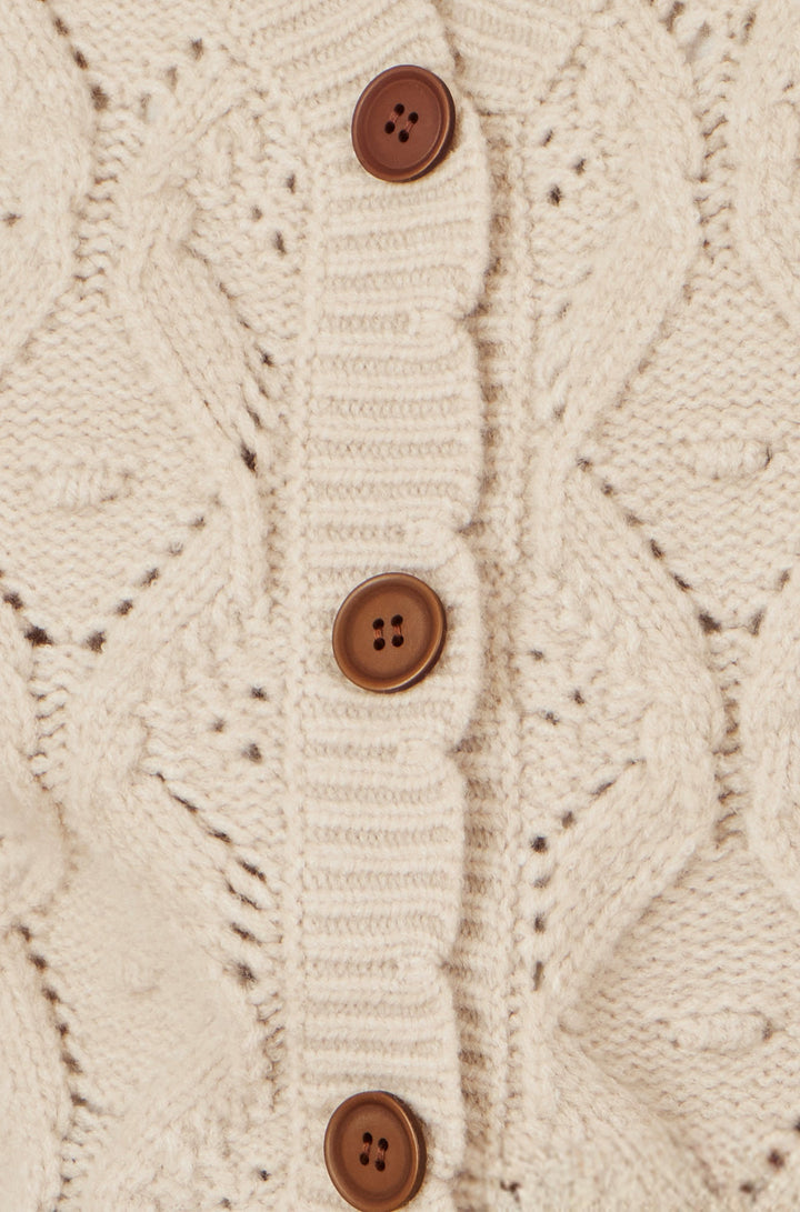 Yumi Oatmeal Button Up Chunky Cable Knit Waistcoat